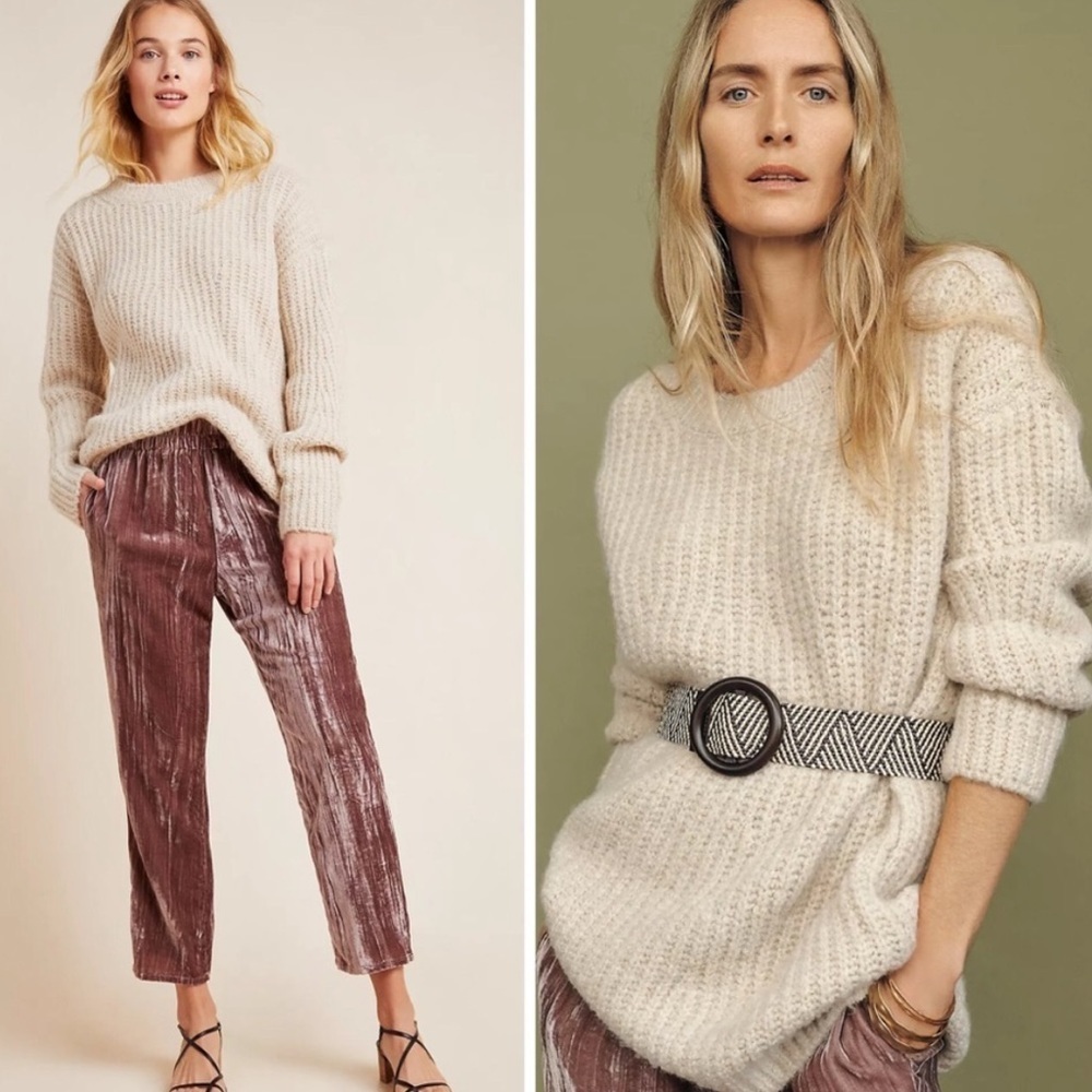 Anthropologie Camila Oversized Pullover Sweater Cream Wool Blend XS